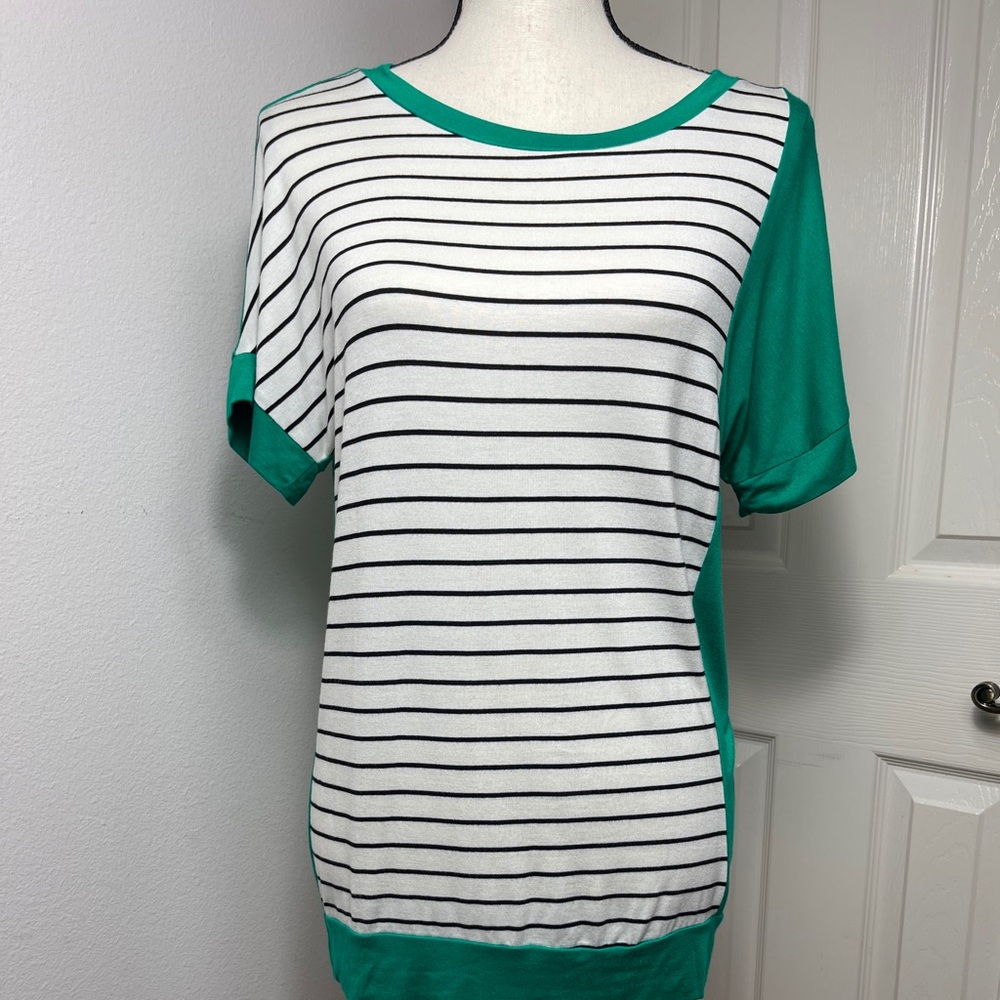 Green with black/white stripe tunic shirt